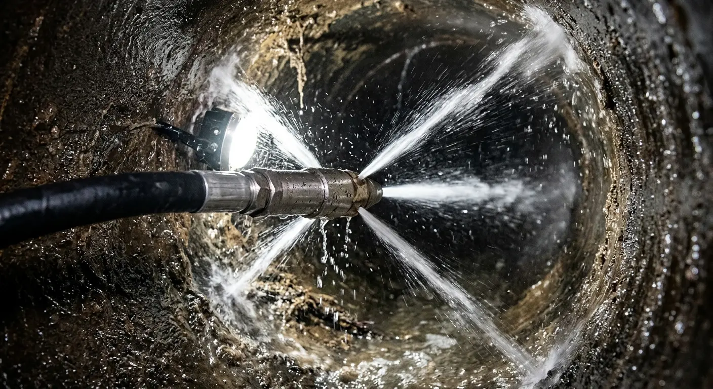 High-pressure hydro jetting nozzle cleaning sewer pipe for Sewer Cleanout in Swansea